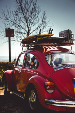 Retro Aesthetic Red Beetle Car Wallpaper