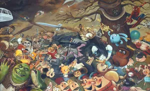 Retro Cartoon Mashup Painting Wallpaper