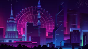 Retro Dark Skyline Buildings Ferris Wheel Wallpaper