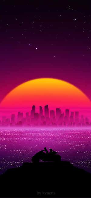 Retro Iphone Embracing Dark Purple Sunset Wallpaper