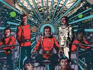 Retro Sci Fi Space Crew Illustration Wallpaper