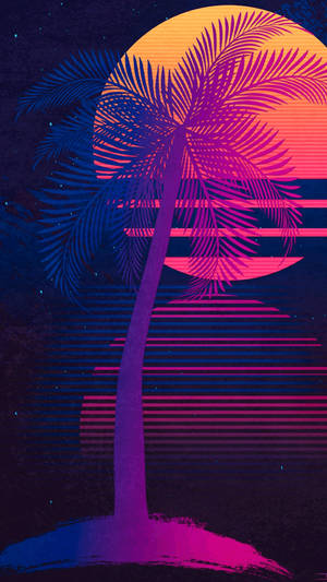 Retro Vaporwave Under A Full Moon Wallpaper