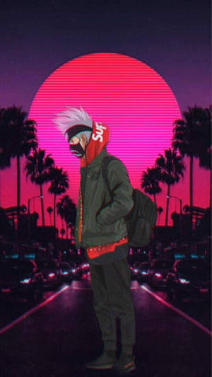 Retrowave Aesthetic Of Kakashi Hatake Supreme Wallpaper