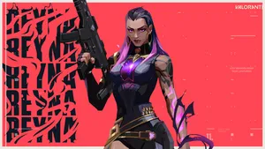 Reyna Against Red Valorant Desktop Wallpaper