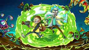 Rick And Morty Alien Portal Figth Scene Laptop Wallpaper