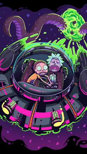 Rick And Morty Chased By Tentacle Tablet Wallpaper