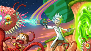 Rick And Morty Hd Computer Fighting Monster Wallpaper