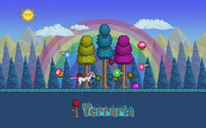 Ride The Magical Rainbow With The Hallow Unicorn In Terraria Wallpaper