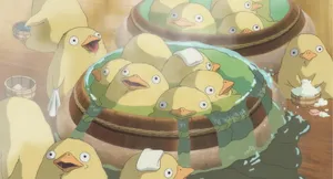 Riding The Duck To The Bathhouse In Spirited Away Wallpaper