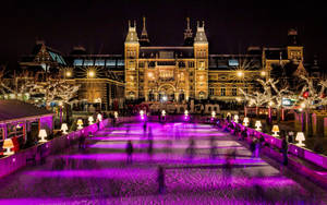 Rijksmuseum Pond With Pink Lights Wallpaper