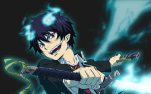 Rin Okumura Unleashing The Blue Flames Wallpaper