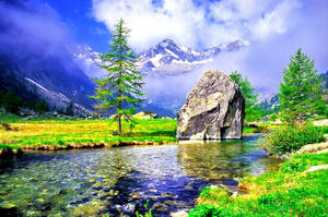 River Mountain Most Beautiful Nature Wallpaper