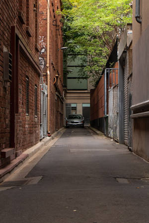 Road Between Two Buildings Wallpaper