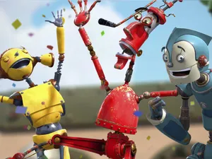 Robots Celebrating Characters Wallpaper