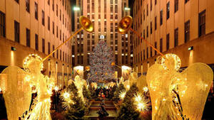 Rockefeller Center Glowing Angel Statues Wallpaper