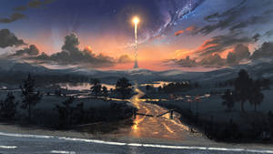 Rocket On Landscape Digital Art Wallpaper