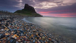 Rocks Holy Island Sand Stones Sunset Wallpaper