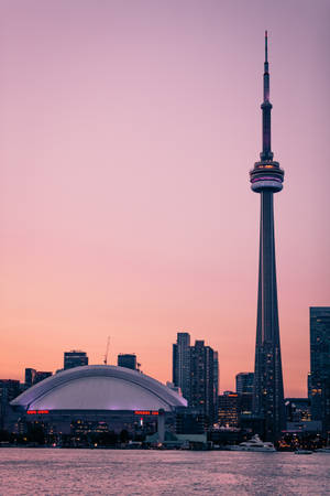 Rogers Center And Cn Tower During Sunset Wallpaper