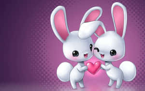 Romantic Bunny Couple Purple Wallpaper