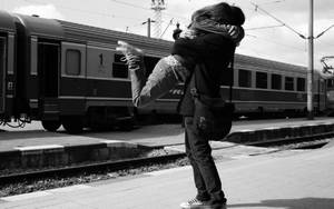 Romantic Love By The Train Wallpaper
