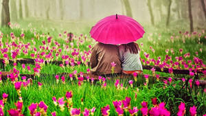 Romantic Love In A Flower Garden Wallpaper