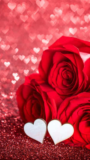 Romantic Red Rose Love Hearts Background Wallpaper