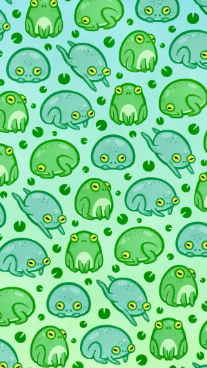 Rounded Kawaii Frog In Pattern Wallpaper