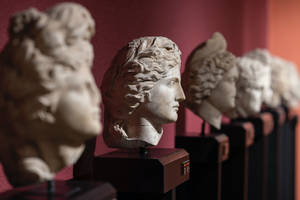 Row Of Head Sculptures Wallpaper