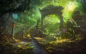 Ruins Forest Background Wallpaper