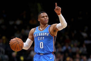 Russell Westbrook In Blue Oklahoma Jersey Wallpaper