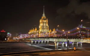 Russia Hotel Ukraina Night Scape Wallpaper