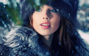 Russian Girl With Fur Hat And Top Wallpaper