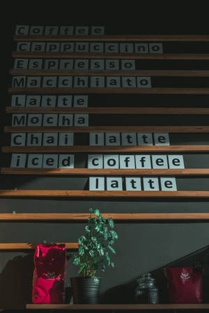 Rustic Coffee Shop Menu Displayed On Wall Wallpaper