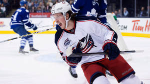 Ryan Johansen In Action During A Columbus Blue Jackets Game. Wallpaper