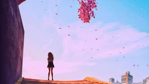 Sad Aesthetic Girl Cherry Blossoms Art Wallpaper