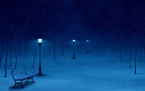 Sad Aesthetic Snowy Blue Park Wallpaper