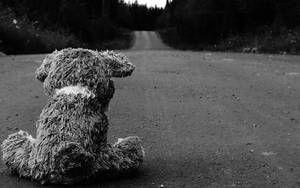 Sad Aesthetic Teddy Bear At Road Wallpaper