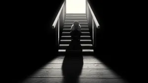 Sad Boi On Black Stairs Wallpaper