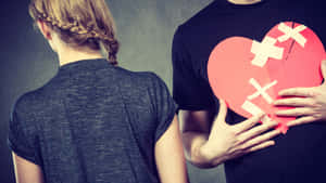 Sad Couple Bandage Heart Cardboard Wallpaper