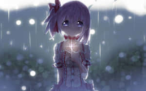 Sad Crying Anime Girl With A Glowing Pendant Wallpaper