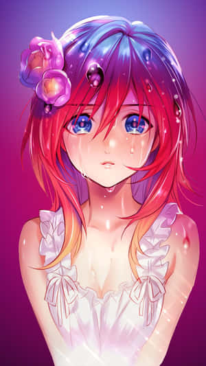 Sad Crying Red-haired Anime Girl Wallpaper