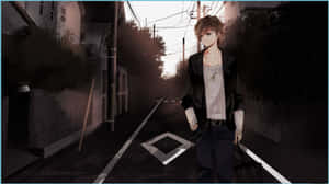 Sad Depressing Anime Teenage Boy Walking Street Wallpaper