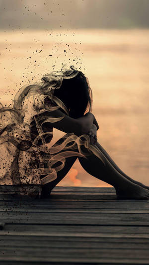 Sad Girl Alone Disintegrating Wallpaper