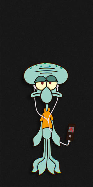 Sad Squidward With Earphones Wallpaper