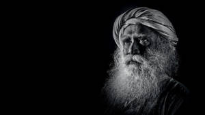 Sadhguru Looking Up Black And White Wallpaper