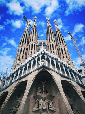 Sagrada Familia Blue Clouds Facade Wallpaper