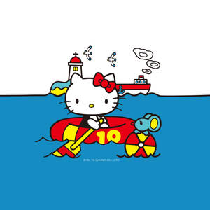 Sail Away On A Hello Kitty Lifeboat Wallpaper