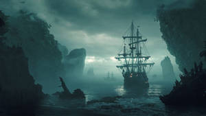 Sailing Ship From Feral Blue Wallpaper