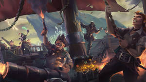 Sailors Venture In The Deep And Dark Waters Of The Sea Of Thieves In Pursuit Of Lost Treasure. Wallpaper