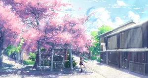 Sakura Anime Blossom Trees Scenery Digital Art Wallpaper
